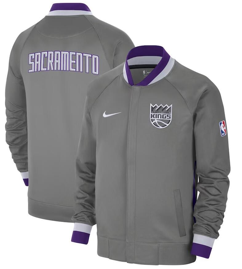 Men Sacramento Kings Grey Nike City Edition Full Zip Jacket 2023 NBA Jersey